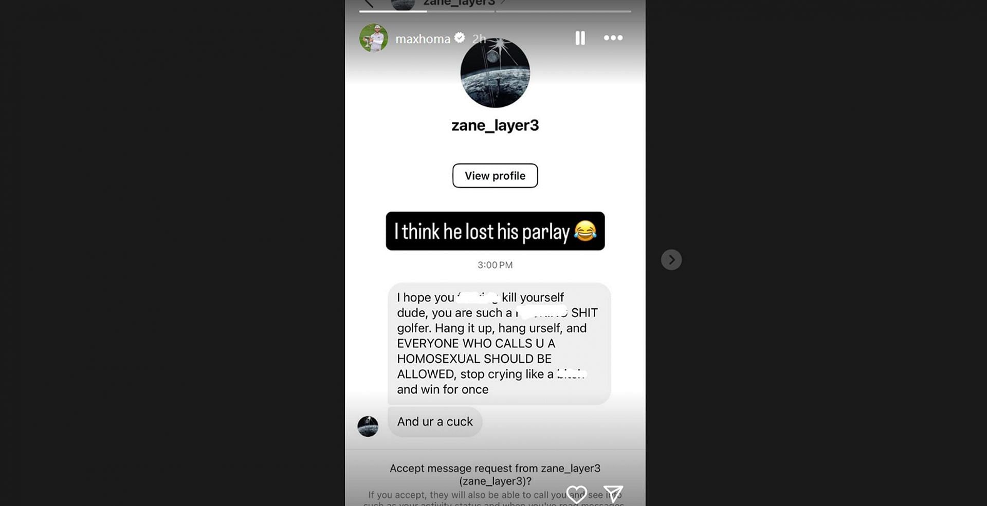 Max Homa hilariously reacts to troll’s abusive messages after John Deere Classic 2025 loss/@maxhoma